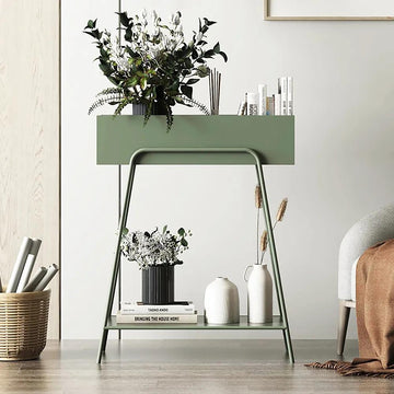 Green Rectangular 2-Tier Plant Stand Indoors Display Shelf Storage Shelving Metal